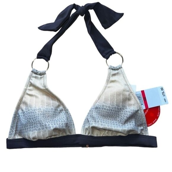 Red Carter Crocodile Print Bikini Top With Halter Tie & Gold Accents NWT Size XS - Picture 1 of 8